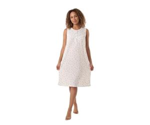 Camille 100% Cotton Sleeveless Women's Nightie | Below Knee Length Nightdress | Comfortable & Breathable Traditional Nighty With Button Fastening | Classic Nightwear | Cream 14-16
