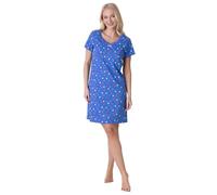 Camille 100% Cotton Women's Nightdress | Knee-Length Lightweight Ladies Cotton Nightie | Short Sleeves & Round Neck | Soft & Breathable Material | Elegant Lace Detailing | Blue Multi Spot - 18-20