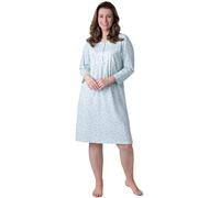 Camille 100% Organic Cotton Floral Long Sleeve Ladies Nighties - Smooth Cotton Womens Nightwear with Round Neck Button Fastening - Pretty Nighties for Women - Mint 14-16