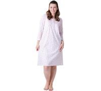Camille 100% Organic Cotton Floral Long Sleeve Ladies Nighties - Smooth Cotton Womens Nightwear with Round Neck Button Fastening - Pretty Nighties for Women - Pink 22-24