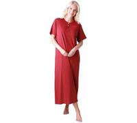 Camille 100% Organic Cotton Ladies Nighties - Full Length Floral Lightweight Cotton Nightdress in Relaxed Fit Maxi Style with Short Sleeves - Burgundy Dot 10-12