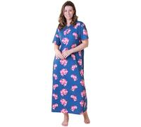 Camille 100% Organic Cotton Ladies Nighties - Full Length Floral Lightweight Cotton Nightdress in Relaxed Fit Maxi Style with Short Sleeves - Navy Orchid 18-20