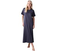Camille 100% Organic Cotton Ladies Nighties - Full Length Floral Lightweight Cotton Nightdress in Relaxed Fit Maxi Style with Short Sleeves - Navy Blue Dot 10-12