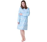 Camille 100% Organic Cotton Ladies Nighties with Long Sleeves - Lightweight Cotton Nightdress with Knee Length Relaxed Fit - Light Blue Floral 14-16