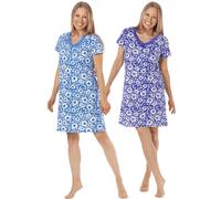 Camille 2 Pack Short Sleeved Summer Cotton Nighties - Breathable & Lightweight Nighties for Women - NAVY/SKY BLUE - 14-16