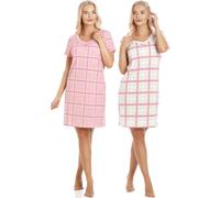 Camille 2 Pack Short Sleeved Summer Cotton Nighties - Breathable & Lightweight Nighties for Women - PINK/WHITE - 10-12