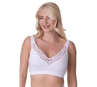Camille 2 Pack Soft Cotton White Wireless Bras for Women - Non-Wired Full Coverage Womens Bra with Lace Detailing & Elastane Trim for Comfortable Support