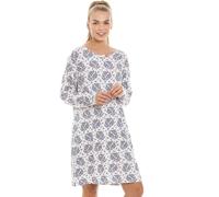 Camille Ladies Long Sleeved Nightdress- Womens Nightwear - Nightie with Pretty White Lace Detailing Around The Cuffs Blue Floral 14-16