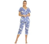 Camille Blue Lightweight Floral Capri Pyjama Set - 18-20 - Blue