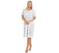 Camille Button-Front Floral Ladies Nightdress - Round Neck Short Sleeved Summer Nighties for Women - Comfortable & Breathable with Lace Detailing