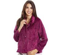 Camille Womens Supersoft Fleece Bed Jacket - Luxury Soft Rose Embossed Warm Sleep Top - Button up & Long Sleeved Burg 22-24