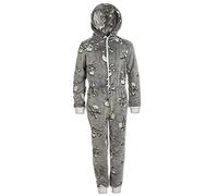 Camille Childrens Super Soft Fleece Onesie - Glow In The Dark Hooded All In One - Long Sleeved and Full Length with Elasticated Cuffs and Ankles Grey Skull 6-8 Years