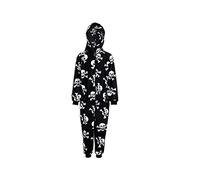 Camille Childrens Super Soft Fleece Onesie- Hooded All In One - Long Sleeved and Full Length with Elasticated Cuffs and Ankles Black & White Skull Print 15-16 Years