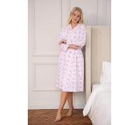 Camille Women's 100% Cotton Dressing Gown | Long-Sleeve, Calf-Length Bathrobe | Wrap Belt Tie Fastening & Front Pockets | Lightweight & Breathable Wrap with Tie Belt Fastening | Pink 22-24