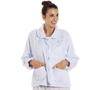 Camille Womens Supersoft Fleece Bed Jacket - Luxury Collared Warm Sleep Top - Button up & Long Sleeved Floral Blue 14-16