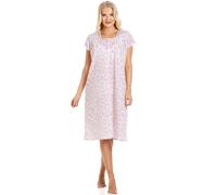 Camille Floral Short-Sleeved Polycotton Ladies Nightdress - Lightweight Breathable Nighties For Women - Soft Comfortable Sleepwear with Front Button Fastening 18-20 Pink