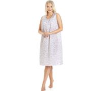 Camille Women's Classic Floral Print Sleeveless Nightdress in Grey | Size: 10-12 Camille Grey 10-12