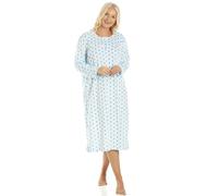 Camille Ladies Long Sleeved Nightdress - Polka Dot Smooth Womens Nightwear - Fleece Nightie with Round Neck Button Fastening Blue 22-24