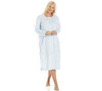 Camille Ladies Fleece Long Sleeved Nightdress | Warm Women's Nightie | Round Neck Button Fastening | Below-Knee Length Ladies Sleepwear | Traditional Nightwear | Blue 18-21