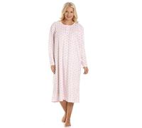 Camille Ladies Long Sleeved Nightdress - Polka Dot Smooth Womens Nightwear - Fleece Nightie with Round Neck Button Fastening Pink 14-16