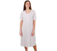 Camille Womens Nightdresses Jersey Cotton Short Sleeve Classic Floral Nightdress - Comfortable & Breathable Sleepwear with Pretty Floral Design & Satin Bow Pink 22-24