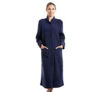 Camille Women's Classic Soft Fleece Jacquard Floral Button Up Housecoat in Navy | Size: 16-18 Camille Navy 16-18