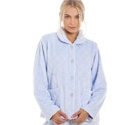 Camille Womens Supersoft Fleece Bed Jacket | Luxury Collared Warm Sleep Coat | Button Up & Long Sleeved | Warm & Cosy All Night Long | Autumn or Winter Wear Over Pyjama Top | Diamond Blue 18-20