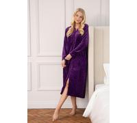 Camille Women's Super Soft Fleece Housecoat - Diamond Print Zip Up Bathrobe - Long Sleeved and Side Pockets for Ultimate Comfort & Warmth Purple 10-12