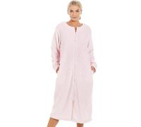 Camille Women's Super Soft Fleece Housecoat - Diamond Print Zip Up Bathrobe - Long Sleeved and Side Pockets for Ultimate Comfort & Warmth Pink 14-16