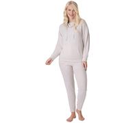 Camille Women's 2 Piece Super Soft Pyjama Set - Marl Hacci Full Length PJ Set - Turtle Neck Long Sleeved Top & Elasticated Waist for Ultimate Comfort and Warmth Beige 16-18