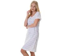 Camille Womens Nightdresses Smooth Soft 100% Cotton - Short Sleeved Breathable & Lightweight Summer Nighties - White Diamond - 14-16