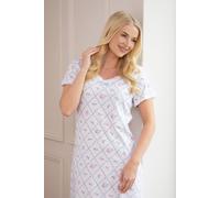 Camille Womens Nightdresses Smooth Soft 100% Cotton - Short Sleeved Breathable & Lightweight Summer Nighties - White Diamond - 18-20