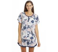 Camille Womens Floral Leaf Jersery Short Pyjama Set - Ladies Stylish Lightweight & Breathable Pyjamas with Elasticated Shorts for Comfort and Style Grey 14-16