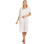 Camille Women's Floral Pinstriped Short Sleeve Nightdress in Pink | Size: 10-12 Camille Pink 10-12
