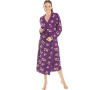 Camille Womens Floral Spandex Knee Length Wrap - Ladies Long Sleeve Lightweight & Breathable Dressing Gown with Tie Belt Fastening 14-16 Purple
