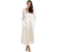 Camille Womens Luxury Long Satin Wrap - Ladies Lightweight & Breathable Summer Nightwear with Tie Belt Fastening Cream 22-24