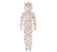 Camille Girl's Supersoft Unicorn Mulitcoloured Polka Dot Hooded All In One Onesie in White | Size: 12-14 Years Camille White 12-14 Years