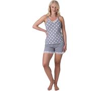 Camille 100% Cotton Sleeveless Spot Womens Pyjamas - Lightweight Strappy Top & Shorts for Women with Lace Detailing & Elasticated Waist - Cool & Comfortable Summer Ladies PJs Grey