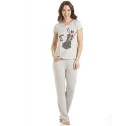 Camille Womens Zebra Motif Full Length Pyjama Set - Ladies Supersoft Lightweight & Breathable Pyjama with Elasticated Waist for Comfort and Style Grey 18-20