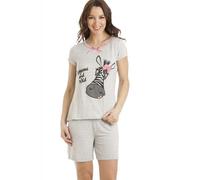 Camille Womens Zebra Motif Short Pyjama Set - Ladies Supersoft Lightweight & Breathable Pyjamas with Elasticated Shorts for Comfort and Style Grey 10-12