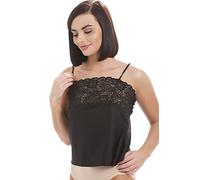 Camille Lace Camisole Top for Women | Elegant Women's Fitted Cami Vest with Adjustable Straps & Floral Trim | Stylish Modesty Panel for Low-Cut Dresses or Shirts | All Day Wear | Black 18