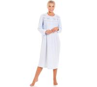 Camille Ladies Long Sleeved Nightdress, Below Knee Length | Neck Button Fastening Nightie with Embroidery, Traditional Nighty Design, Lightweight Fleece, Classic Nightwear