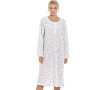 Camille Ladies Long Sleeved Nightdress - Rose Print Womens Nightwear - Nightie with Round Neck Button Fastening Blue 18-20