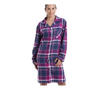 Camille Ladies Long Sleeved Nightdress- Womens Nightwear - Nightie with Button Front Fastening Navy Checkered 8-10