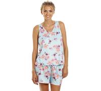 Camille Womens Floral Short Pyjama Set - Ladies Lightweight & Breathable Pyjama with Elasticated Shorts for Comfort and Style Light Blue 18-20