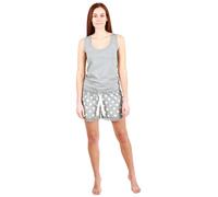 Lightweight 100% Cotton Plain Sleeveless Top Pyjama Set With Lace Detailing Camille Grey 12-14