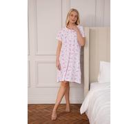 Camille Womens Luxury Porcelain Nightdress - Ladies Floral Short Sleeved Summer Nightie - Comfortable & Breathable Nightwear with Full Front Button Fastening Pink 22-24