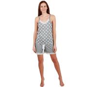 Camille 100% Cotton Sleeveless Spot Womens Pyjamas - Lightweight Strappy Top & Shorts for Women with Lace Detailing & Elasticated Waist - Cool & Comfortable Summer Ladies PJs Grey