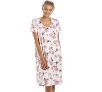 Camille Short-Sleeved Lightweight Floral Ladies Nightdress - Knee-Length Breathable Summer Nighties for Women With V-Neckline & Loose-Fitting Silhouette 10-12 Cream Floral