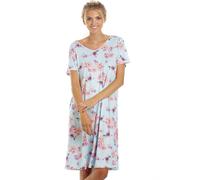 Camille Short-Sleeved Lightweight Floral Ladies Nightdress - Knee-Length Breathable Summer Nighties for Women with V-Neckline & Loose-Fitting Silhouette 10-12 Light Blue Floral
